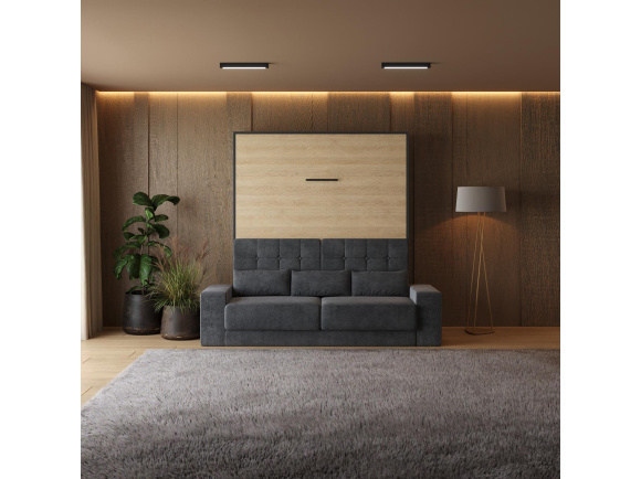 Smartbett Schrankbett mit SOFA M1 160x200 Vertikal Anthrazit/Kaiser Eiche Armlehnen 26 cm Breite mit Stauraum