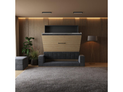 Smartbett Schrankbett mit SOFA M1 160x200 Vertikal Anthrazit/Kaiser Eiche Armlehnen 26 cm Breite mit Stauraum
