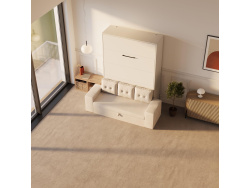 SMARTBett Wall Bed M3 140x200 Vertical White with Sofa Sand grey