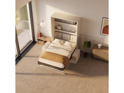 SMARTBett Wall Bed M3 140x200 Vertical White with Sofa Sand grey