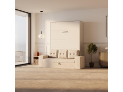 SMARTBett Wall Bed M3 140x200 Vertical White with Sofa Sand grey