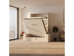 SMARTBett Wall Bed M3 140x200 Vertical White with Sofa Sand grey