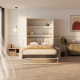 SMARTBett Wall Bed M3 140x200 Vertical White with Sofa Sand grey