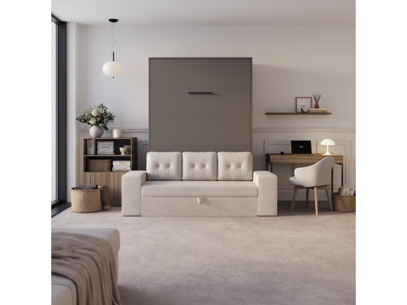 SMARTBett Schrankbett M3 140x200 Vertikal Anthrazit mit Sofa Sandgrau