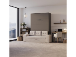 SMARTBett Schrankbett M3 140x200 Vertikal Anthrazit mit Sofa Sandgrau
