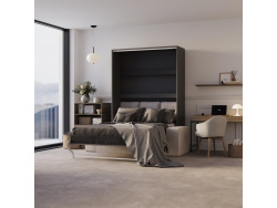 SMARTBett Schrankbett M3 140x200 Vertikal Anthrazit mit Sofa Sandgrau