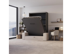 SMARTBett Schrankbett M3 140x200 Vertikal Anthrazit mit Sofa Sandgrau