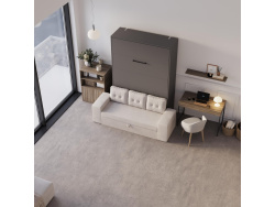 SMARTBett Schrankbett M3 140x200 Vertikal Anthrazit mit Sofa Sandgrau