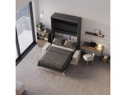 SMARTBett Schrankbett M3 140x200 Vertikal Anthrazit mit Sofa Sandgrau