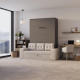 SMARTBett Schrankbett M3 140x200 Vertikal Anthrazit mit Sofa Sandgrau