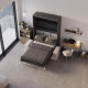SMARTBett Schrankbett M3 140x200 Vertikal Anthrazit mit Sofa Sandgrau Armlehnen 26 cm mit Stauraum