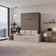 SMARTBett Schrankbett M3 140x200 Vertikal Anthrazit mit Sofa Sandgrau Armlehnen 26 cm mit Stauraum