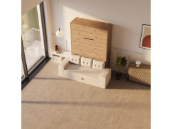 SMARTBett Wall Bed M3 140x200 Vertical Wild oak with Sofa Sand grey with Armrest 26 cm