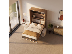 SMARTBett Wall Bed M3 140x200 Vertical Wild oak with Sofa Sand grey with Armrest 26 cm
