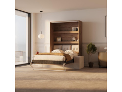 SMARTBett Wall Bed M3 140x200 Vertical Wild oak with Sofa Sand grey with Armrest 26 cm