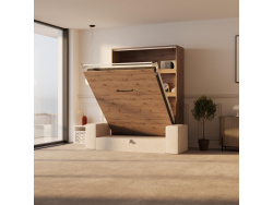 SMARTBett Wall Bed M3 140x200 Vertical Wild oak with Sofa Sand grey with Armrest 26 cm
