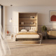 SMARTBett Wall Bed M3 140x200 Vertical Kaiserberg Oak with Sofa Sand grey with Drawers