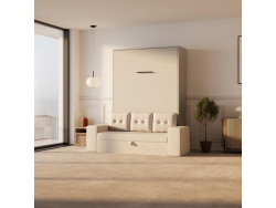 SMARTBett Schrankbett M3 140x200 Vertikal Perlgrau mit Sofa Sandgrau