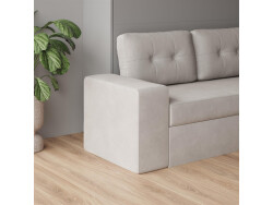 SMARTBett Wall Bed M3 140x200 Vertical Pearl Grey with Sofa Sand grey with Armrest 26 cm