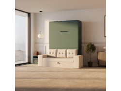 SMARTBett Schrankbett M3 140x200 Vertikal Steingrün mit Sofa Sandgrau