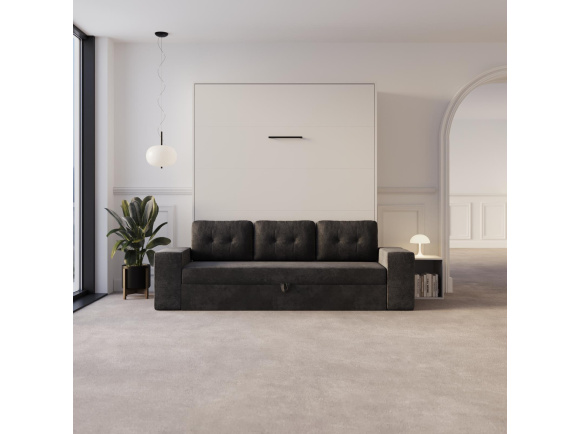 Schrankbett M3 180x200 (Tiefe 55cm) Vertikal Weiss inkl.SOFA Anthrazit