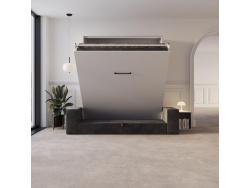 Schrankbett M3 180x200 (Tiefe 55cm) Vertikal Weiss inkl.SOFA Anthrazit