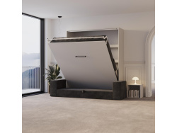 Schrankbett M3 180x200 (Tiefe 55cm) Vertikal Weiss inkl.SOFA Anthrazit