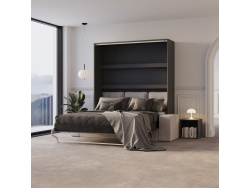 Murphy bed M3 180x200 (depth 55cm) vertical Anthracite  incl. sofa Sand Grey with Armrests 26 cm width