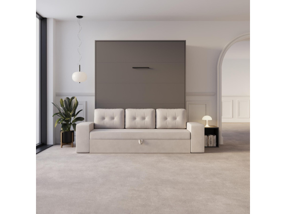 Murphy bed M3 180x200 (depth 55cm) vertical Anthracite  incl. sofa  Sand Grey  Armrests 26cm with storage space