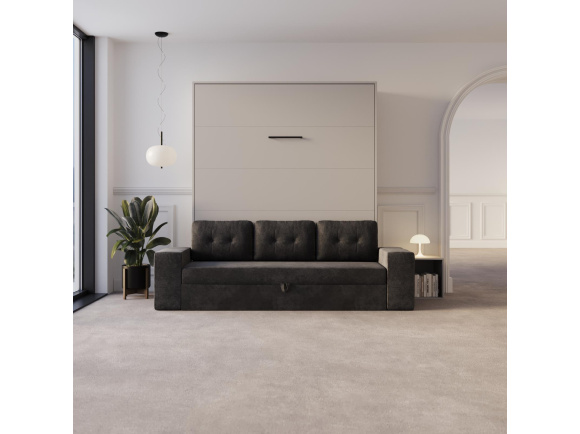 Schrankbett M3 180x200 (Tiefe 55cm) Vertikal Perlgrau inkl.SOFA Anthrazit