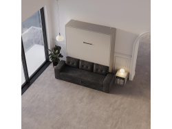Schrankbett M3 180x200 (Tiefe 55cm) Vertikal Perlgrau inkl.SOFA Anthrazit
