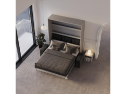 Schrankbett M3 180x200 (Tiefe 55cm) Vertikal Perlgrau inkl.SOFA Anthrazit