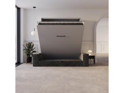 Schrankbett M3 180x200 (Tiefe 55cm) Vertikal Perlgrau inkl.SOFA Anthrazit