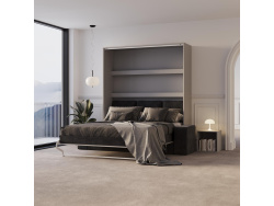 Murphy bed M3 180x200 (depth 55cm) vertical pearl grey incl. sofa anthracite with Armrests 26 cm width