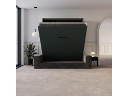 Schrankbett M3 180x200 (Tiefe 55cm) Vertikal Steingrün inkl.SOFA Anthrazit