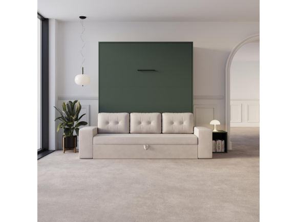 Schrankbett M3 180x200 (Tiefe 55cm) Vertikal Steingrün inkl.SOFA Sandgrau