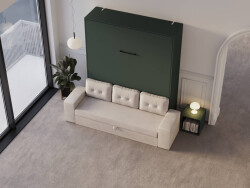 Schrankbett M3 180x200 (Tiefe 55cm) Vertikal Steingrün inkl.SOFA Sandgrau
