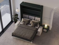 Schrankbett M3 180x200 (Tiefe 55cm) Vertikal Steingrün inkl.SOFA Sandgrau