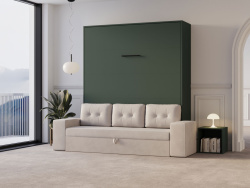 Schrankbett M3 180x200 (Tiefe 55cm) Vertikal Steingrün inkl.SOFA Sandgrau