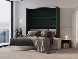 Schrankbett M3 180x200 (Tiefe 55cm) Vertikal Steingrün inkl.SOFA Sandgrau