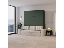 Schrankbett M3 180x200 (Tiefe 55cm) Vertikal Steingrün inkl.SOFA Sandgrau
