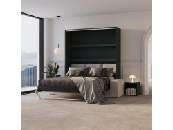 Schrankbett M3 180x200 (Tiefe 55cm) Vertikal Steingrün inkl.SOFA Sandgrau