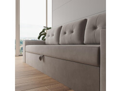 Schrankbett M3 180x200 (Tiefe 55cm) Vertikal Steingrün inkl.SOFA Sandgrau Armlehnen 26 cm mit Stauraum