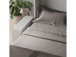 Schrankbett M3 180x200 (Tiefe 55cm) Vertikal Steingrün inkl.SOFA Sandgrau Armlehnen 26 cm mit Stauraum