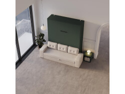 Schrankbett M3 180x200 (Tiefe 55cm) Vertikal Steingrün inkl.SOFA Sandgrau Armlehnen 26 cm mit Stauraum
