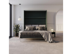 Schrankbett M3 180x200 (Tiefe 55cm) Vertikal Steingrün inkl.SOFA Sandgrau Armlehnen 26 cm mit Schubladen