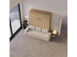 Schrankbett M3 180x200 (Tiefe 55cm) Vertikal Kaiserberg Eiche inkl.SOFA Sandgrau