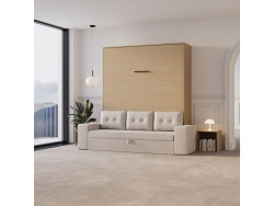 Schrankbett M3 180x200 (Tiefe 55cm) Vertikal Kaiserberg Eiche inkl.SOFA Sandgrau