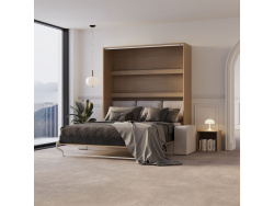 Schrankbett M3 180x200 (Tiefe 55cm) Vertikal Kaiserberg Eiche inkl.SOFA Sandgrau