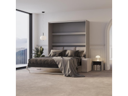 Schrankbett M3 180x200 (Tiefe 55cm) Vertikal Perlgrau inkl.SOFA Sandgrau
